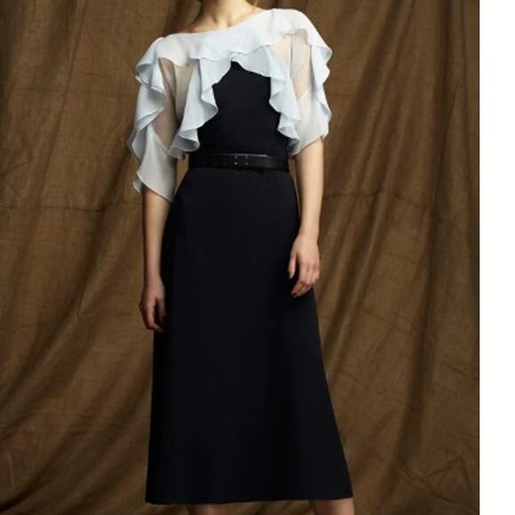 BCBGMaxAzria Runway Nicola Midi Dress Size XS SIlk Flutter Top Retro - Picture 8 of 11